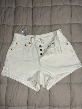 Levi's White High-Rise Button-Fly Denim Shorts